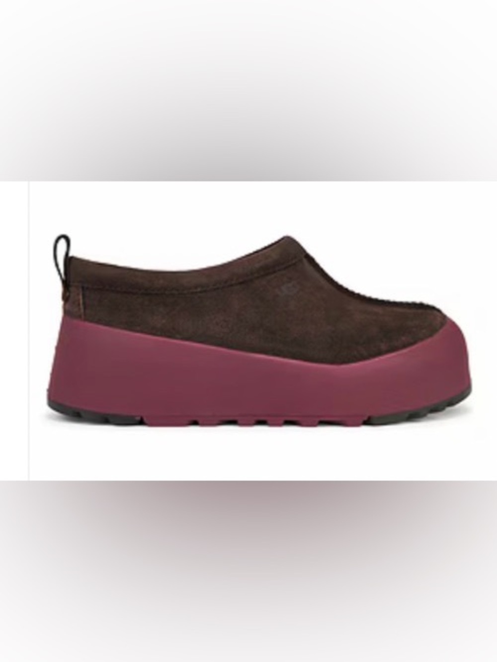 Ugg Chunky Platform Slip-On Shoe in Dark Brown Suede w/ Burgundy Sole: Size 7 - Picture 7 of 8